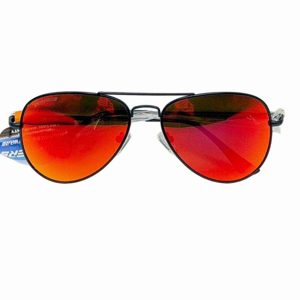 Peppers Freeway Polarized Aviator Sunglasses NWT Matte Black Red Mirror Lens